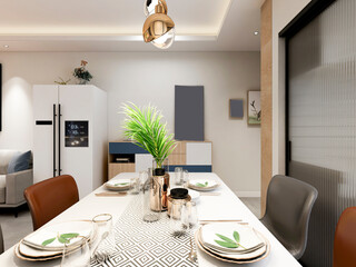 3D rendering, Nordic wooden style restaurant design