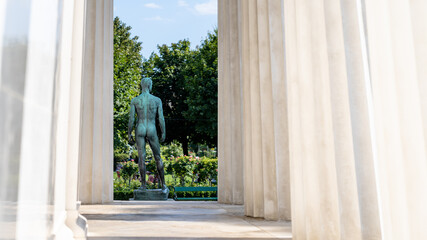 Statue of a naked man in VOLKSGARTEN in Vienna, Austria