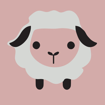 Cute happy kawaii sheep vector art. Isolated cartoon baby animal. Adorable graphic for kids. Farm doodle of lamb. Sweet funny drawing. Flat icon. Sticker graphic.