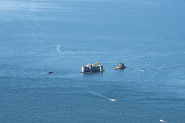 Aerial view of the Castle of Cannero on the Lake Maggiore