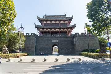 Tongcheng, Anqing, Anhui, China ancient city wall building, east gate tower.