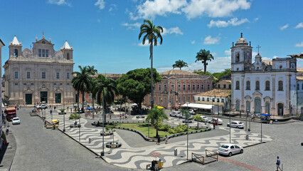 Aerial view of a beautiful square in Pelourinho district in Salvador, Bahia, Brazil 