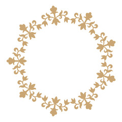 Cirvle vintage floral frame. Ornate wedding gold frame with empty space