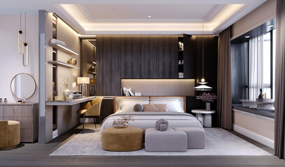 3d rendering,3d illustration, Interior Scene and  Mockup,bedroom interior 3d,Modern Style.