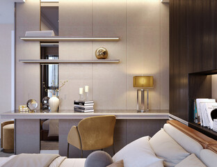 3d rendering,3d illustration, Interior Scene and  Mockup,working corner in the bedroom.