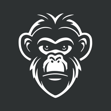 Monkey head clean modern logo. Simple minimal animal icon. Illustration for business company. Wildlife concept emblem. Flat logotype. Geometric isolated silhouette style.  Vector element. Line icon. 