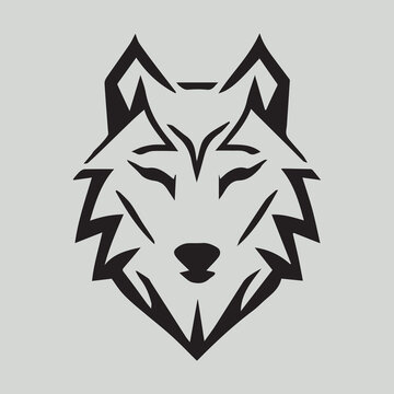Clean modern wolf logo. Simple minimal animal icon. Illustration for business company. Wildlife concept emblem. Flat logotype. Geometric isolated silhouette style.  Vector element. Line icon. 