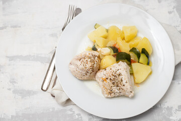 Clean food, Boiled chicken breasts with vegetables.