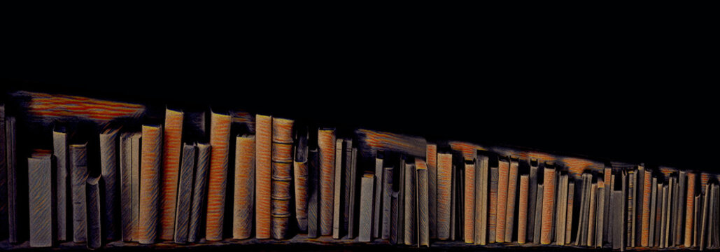 banner template of ultra-wide creative bookshelf containing wisdom and knowledge