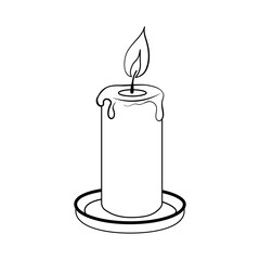 Stock vector black and white hand drawn outline illustration of a burning candle