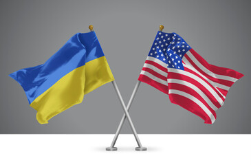 Two Crossed Flags of USA and Ukraine