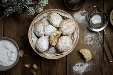 Cookies de Noël fait maison snowball boule de neige à la pistache