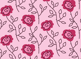 Seamless pattern with roses. Beautiful flower texture in doodle style.