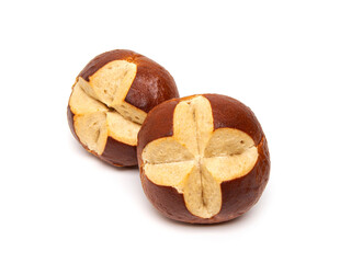 Traditional Bavarian pretzel roll bun isolated on white background