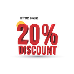 20% discount png icon in red color with transparent background. Discount PNG. Transparent background. Twenty Percent Numerical Number in 3D. PNG. Transparent sale 