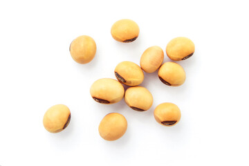 Dry soybean isolated on white background , top view , flat lay.