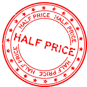 Grunge red half price word round rubber seal stamp on white background