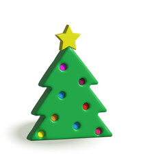 3d Christmas tree.Realistic christmas tree with a star and colored balls.Merry Christmas and New Year concept.Vector 3d christmas design.