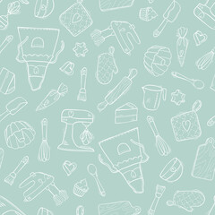 Cute baking vector doodles seamless pattern, fun background, great for textiles, wrapping, packaging, wallpapers - vector design