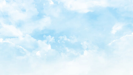 Natural sunny blue sky background with beautiful puffy white cumulus clouds & fluffy cirrus cloudscape on bright daylight horizon in tropical summer sunlight & exotic sun ray at sunny & sunshine day