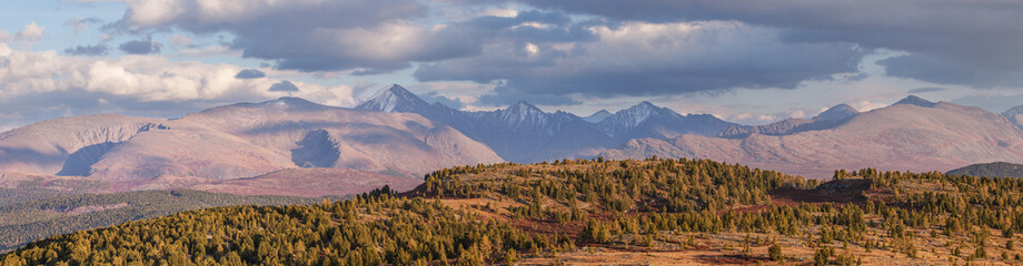Evening light in the mountains, panoramic view