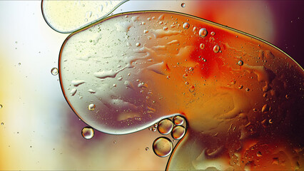 Abstract Colorful Food Oil Drops Bubbles and spheres Flowing on Water Surface