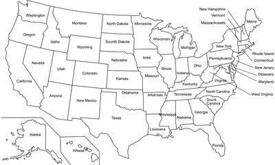 Fototapeta premium Map ofAmerican states named no colored