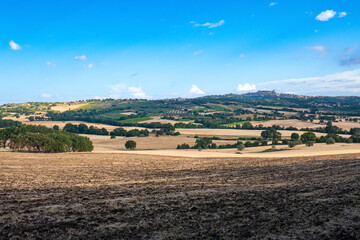 Italian landscape along via Francigena, between Montefiasconi and Viterbo, Lazio, June 2022