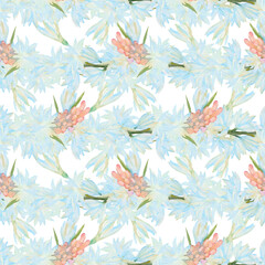 Fototapeta na wymiar Polianthes tuberosa. White flowers and pink buds. Watercolor seamless pattern. Hand-drawn artistic illustration