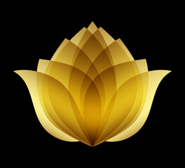 Golden lotus logo. Design flower symbol. Jpeg organic floral emblem template. Natural brand style of spa, cosmetics or beauty salon