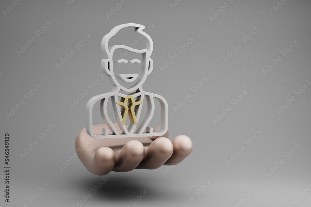 Poster beautiful abstract illustrations golden hand holding groom symbol icon on a gray background. 3d rend