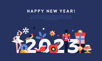 Happy New Year 2023 flat geometric holiday template