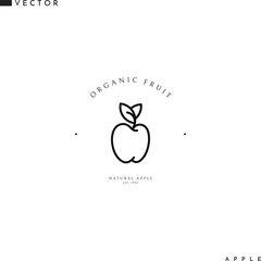Apple logo outline style. Organic fruit sign