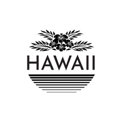 Hawaii logo vintage hibiscus flowers and palm leaves isolated vector illustration in sea. © BLAZE