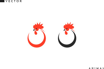 Red and black chicken on white background. Abstract birds