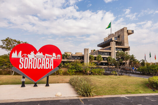 Sorocaba, S&atilde;o Paulo, Brazil - Circa August 2022: tourist monument of Sorocaba, next to the city hall O Pal&aacute;cio dos Tropeiros