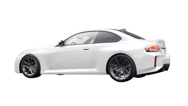 Berlin. Germany. November 16, 2022. BMW M2 Coupe G87 2023. White Lightweight Sports Coupe for City, Highway and Sports Track. 3d illustration