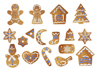 Set of gingerbread Christmas cookies. 3D render. PNG file with no background.