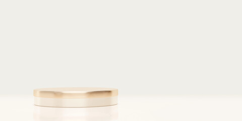 3D rendering white and gold product display stand on white background. Luxury cosmetic or beauty product podium with copy space.