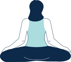 Woman in lotus pose back view. Meditation icon