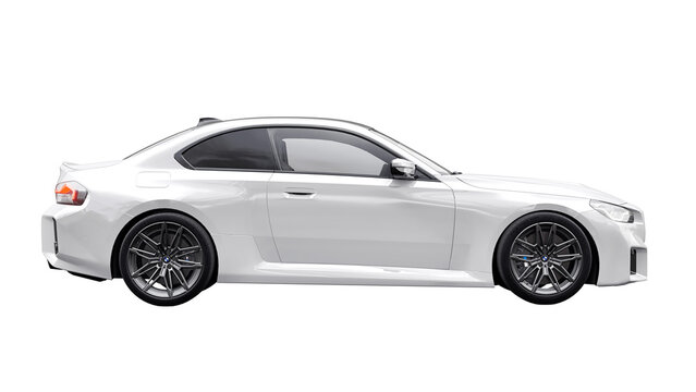 Berlin. Germany. November 16, 2022. BMW M2 Coupe G87 2023. White Lightweight Sports Coupe for City, Highway and Sports Track. 3d illustration.