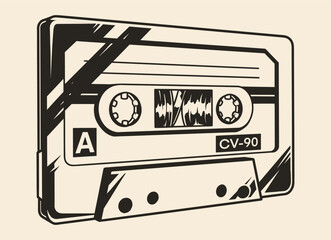 Music cassette vintage emblem monochrome