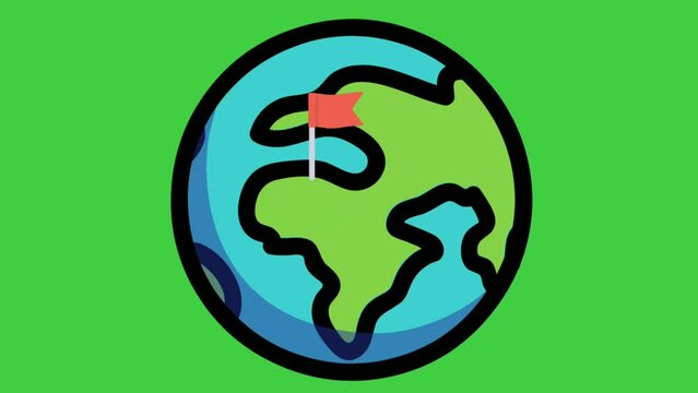 Animated footage of a rotating world, on a green background, suitable for, editing, content creator, intro, outro, slide, overture, commercial, etc.