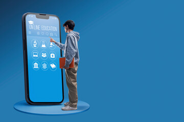 Online education app on smartphone and student