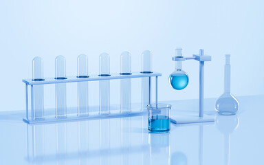 Glassware in the lab, scientific concept, 3d rendering.