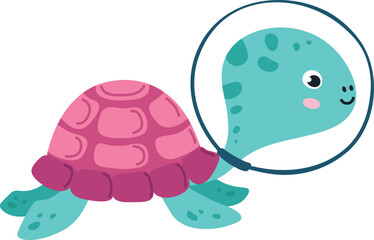 Baby turtle in space helmet. Cute animal astronaut