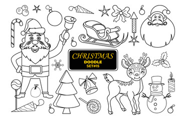 Christmas hand drawn doodle. Merry Christmas Digital Stamp Set.