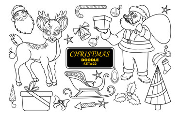 Christmas hand drawn doodle. Merry Christmas Digital Stamp Set.