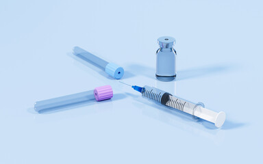 Vacuum sampling vessel and syringes in the lab, concept of the medicine, 3d rendering.