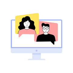Girl and boy talking on video call. Video call application illustration